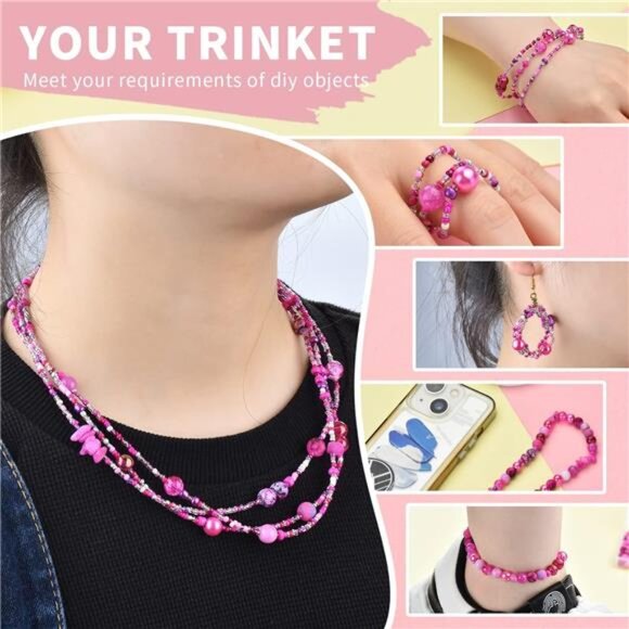 Rired 27 8mm Round Glass Beads Kit, Craft Beads for Bracelet Making, Hot Pink - Picture 6 of 7